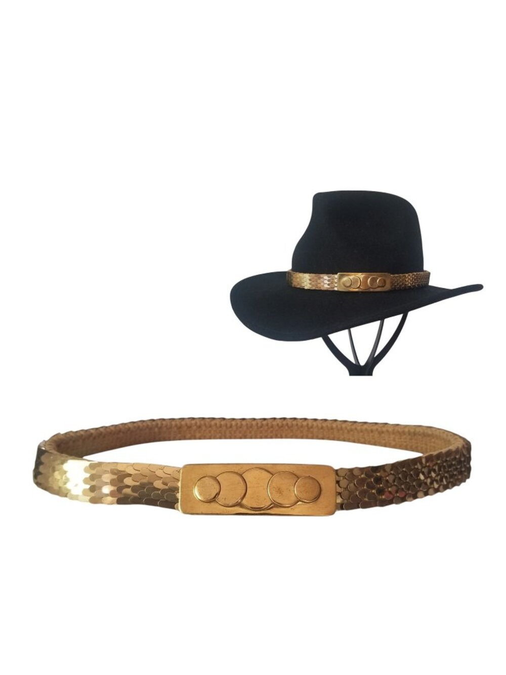 Vintage Serpentine Belt and Hatband Stretchy Gold Metal Belt w/Art Deco Buckle